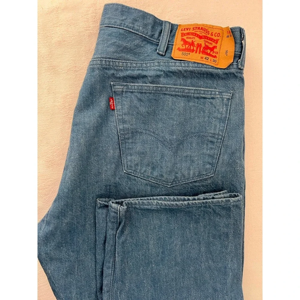 2015 Levis 501 Jeans White Oak Cone Mills Denim Neppy Sailor Blue 42x30 (40x28.5